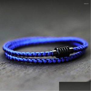 Charm Bracelets 202Minimalist Men Bracelet Double Layer Keel Rope Braided Braslet Stainless Steel Magnetic Buckle Fashion Jewelry Dr Dhqas