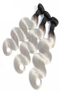 Peruano barato tecer cabelo humano pacotes 3 peças um conjunto 1BGrey dupla cor onda do corpo extensões de cabelo virgem cabelo humano 1224inc4522984