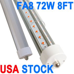 72W 7200LM 8Ft LED Bulbs, LED Shop Light Single Pin, V Shaped 8 foot LED Tube Lights, T8 T12 FA8 LED Bulb, 90W 10000LM, Clear Cover, Fluorescent Tube Replacement crestech