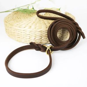 Leases Slip Lead Control Leash For Dogs No Pull Classic Brown Leather Dog Leash 140/180 cm Traction Rope Leash för små medelstora djur