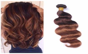 Ombre peruanska mörkbruna mänskliga hårförlängningar Hela 34 buntar Två ton 430 Body Wave Virgin Hair Weave Wefts -erbjudanden3912546