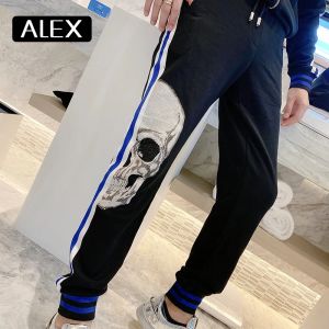 Sweatpants Alex Plein Men klädtraktor Rhinestones Star Skull Sports Par Kläder 100% bomull Sweatpants Streetwear Hiphop Winter