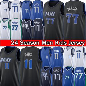 Dalla Maverickes Luka Doncic Kyrie Irving Costurado Basquete Jersey Dirk Nowitzki City 77 11 Azul Preto Edição Verde Jersey 2023 2024 Juventude Camisa Infantil