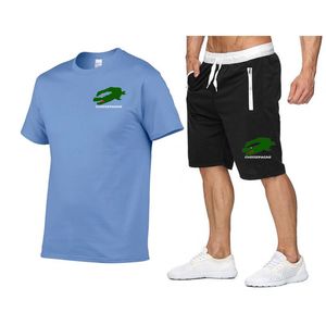 Summer men's fitness fashion men's casual sportswear set, gym sportswear short sleeved T-shirt shorts 2-piece set