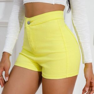 Shorts jeans feminino cintura alta, shorts jeans para mulheres, novas roupas de verão, preto, branco, amarelo, rosa, curto, 2023