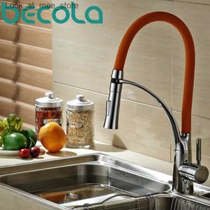 Bathroom Sink Faucets Becola Pull Down Kitchen Faucet Deck Mounted Sink Mixer Tap Hot and Cold Water Orange Faucet B-9205C Q240301