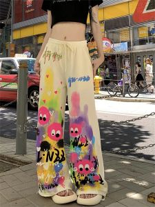 Capris High Street Fashion Cartoon Pants Autumn Dance High midja Harem Pants Harajuku Fashion Lady Pants Casual Loose Japanese Pants