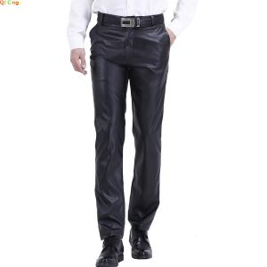 Pants 2946 Men's Thin Section Leather Pants Male Waterproof Oil Dirtresistant Elastic Loose PU Suit Pants Black Pantalones Hombre