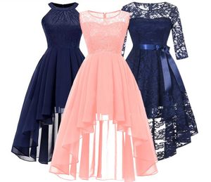 2020 Wedding Party Dress Prom Gown Fashion Clothing Front Short Long Back Dark Blue Halter Bow Bridesmaid Dresses4187158