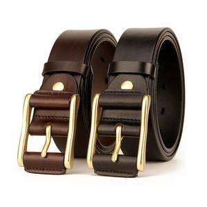 2024 Luxury Mens Top Quality Cow Skin Belts Casual Retro Cowhide Leather Cover Brass Pin Buckle Belt för män 38 cm 240219