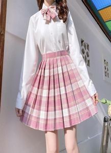 Saia plissada feminina estilo japonês, saia plissada com gravata de cintura alta e uma linha, saia fofa para mulheres, uniforme escolar curto para mulheres 20215701299