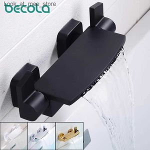 Bathroom Sink Faucets Becola Black Bathroom Waterfall Bathtub Faucet Deck Installation Double Handle Brass Bathroom Shower Faucet Mixer Bathtub Faucet Q240301