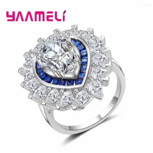 Alyans markası 925 STERLING Gümüş Kadın Mavi Oval Kristal Moda Gelin Takı ile Nişan Aşk Anillos