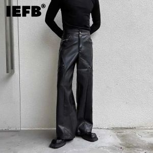 Pants IEFB Men's Trousers New Fashionable PU Leather Wide Leg Casual Pants Korean Style Versatile Baggy Strtwear Trend Male New C2993