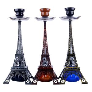 Narghilè antico a forma di Torre Eiffel con doppio tubo set completo bollitore per sigarette Pipa ad acqua per fumatori araba shisha torri argento rosso marrone LL
