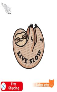 Sloth Live Slow Embroidery Iron On Patches Cartoon Applique For Clothing Shirts Bag Hats DIY Accessories Twill Fabric Badge2042527