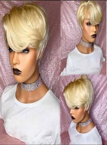 Lace Wigs 613 Honey Blonde Straight Wig Short Wavy Bob Pixie Cut 13x4 Transparent Front Human Hair With Bangs For Black Women625805586467