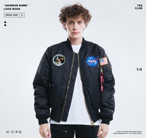 Giacca da volo bomber nasa da uomo blu scuro con toppe Apollo invernale spessa Ypf3677232192