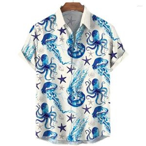 Camisas casuais masculinas camisa verão havaiano estampado aloha paisagem gola 3d impressa manga curta botão impressão