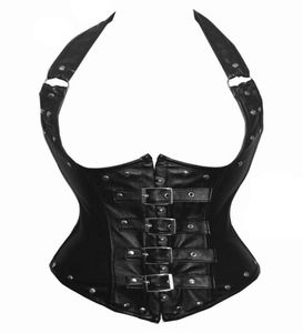 2016 gorąca wyprzedaż seksowne kobiety steampunk faux skórzany Cupless Corset Nit Rivet Suspendend talia Cincher Bustier8647075