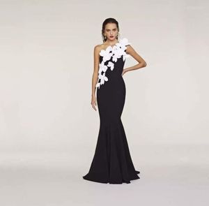 Party Dresses White and Black Elegant Mermaid Prom One Shoulder 3D Flowers Formal Long Dress Women Evening Pageant Gowns Custom MA5916549