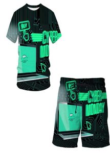 Verão tecnologia móvel impressão 3d casual treino men039s terno manga curta camiseta shorts esportivos 2 peça conjunto 2206241045355