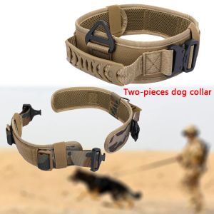 Coleiras ajustável militar tático coleira de cachorro trela 2 alça de metal k9 treinamento resistente coleira de liberação rápida