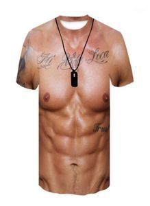 Man 3D Tshirt BodybuildingシミュレーションマッスルタトゥーTシャツカジュアルヌード肌胸筋Tシャツ面白いショートスリーブOneck12977292