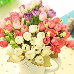 Decorative Flowers 15 Heads Mini Rose Colorful Silk Artificial Flower Home Decor For Wedding Small Roses Bouquet Decoration Display