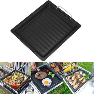 BBQ Grill Plate Pan Cooking Reversible Cast Iron Pizza Gas Accessories Universal for Outdoor Camping 240223