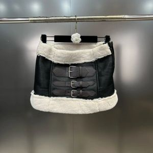 Skirt PREPOMP 2023 Winter New Collection Faux Leather Fur Belts Black Slim Short Skirt Women GM228