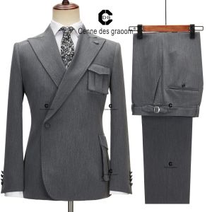 Suits Cenne Des Graoom 2023 New Coat Design Right Side Button Men Suits Jacket and Pants 2 Pcs Set Grey Wedding Dress Groomsman Party