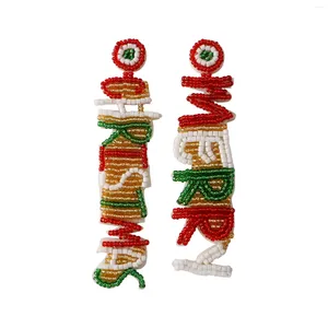 Brincos pendurados assimétricos feitos à mão contas de semente feliz natal declaração feminina papai noel festival de pão de gengibre vocação de feriado