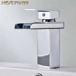 Bathroom Sink Faucets Cold and hot bathtub faucet for bathroom washbasin high-end brass single handle basin faucet elegant waterfall faucet for bathroom Q240301
