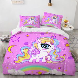 sets Cartoon Unicorn Flying Horse Bedding Set Boys Girls Twin Queen Size Duvet Cover Pillowcase Bed Kids Adult Home Textileextile