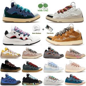 Lanvinics läder sneakers designer kvinnor casual skor andningsbar mörk marin mahogny lime grön plattform skola rese mens tränare dh gate storlek 35-46