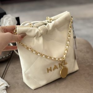 Luxury Designer Ladies Classic Mini Square 22 Shopping Bags With Coin Round Strap Gold/Silver Metal Hardware Matelasse Chain Crossbody Handbags 20CM Black White