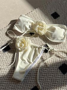 Kadın Mayo 5 Renk 3d Çiçekler Bandeau Yüksek Kesilmiş Bikini Kadın Mayo Kadın Set Bater Mayo Takım K5265