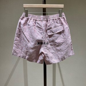 Men Shorts Spring and Summer loro piano Pink Striped Pure Linen Beach Pants Shorts