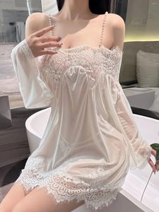 Vestidos casuais renda lingerie pérola sexy suspender sedutor charme maduro elegante suave oco para fora um ombro fenda para mulheres vestido