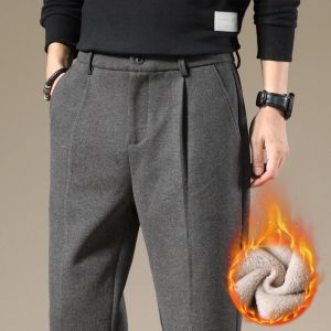 Spodnie 2023 jesień zima moda mężczyźni swobodny formalny spodnie mężczyźni wełniane wkładka grube szczupłe spodnie Man Wysoka talia ciepłe garnitury 2840