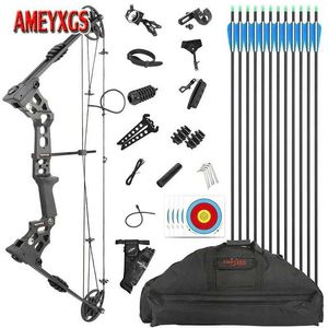 Bow Arrow Junxing Compoul Bow and Arrow Set Archery 20-70 kg Justerbar vänster/höger hand 80% Let-off vuxen utomhusskyttejakt Bow YQ240301