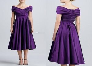 Tea Length Elegant Off shoulder Purple Cocktail mother of Bride Dresses Vintage Party Evening Bridal Gowns Cheap 1667729