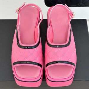 peep toe women new arrive summer sandals runway designer buckle strap high quality genuine leather thick sole slingback high heel sandals female