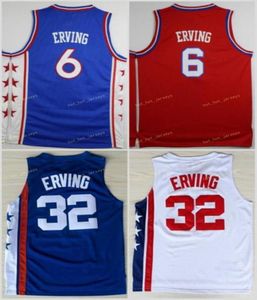 Vintage Dr J Julius 6 Erving Jersey Erkekler Gerileme Julius 32 Spor Hayranları İçin Forma Forma Takımı Red Blue White Dikişli3442503