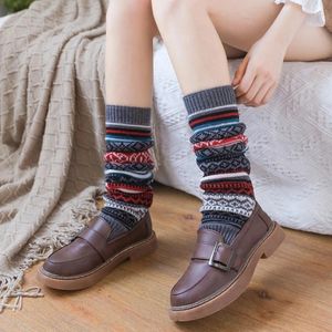 Meias femininas para meninas pernas soltas mais quentes botas de malha punhos polainas meia de inverno