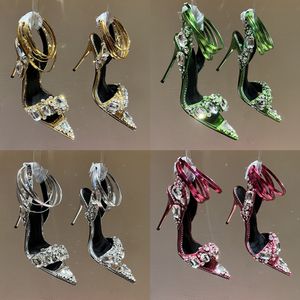 Designer Rhinestone High Heels Women Pointed Open Toe Strappy Sandals Dinner Party Fashion Luxury Pumps EU35-42