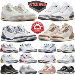 With box 3s jumpman 3 basketball shoes White Cement Reimagined Ivory Midnight Navy Palomino Fire Red Wizards Pine Green Glow Fear mens trainers sports sneakers