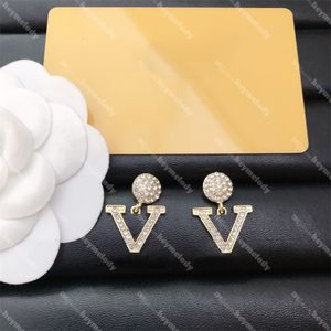 Full Diamond Designer Pendant Earrings Round Rhinestone Letter Earndrops Women Golden Crystal Danger With Box