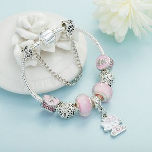 Marca clássica pulseiras rosa dos desenhos animados frisado pulseira atacado liga kitty pingente pulseiras projetadas para mulheres boutique jóias
